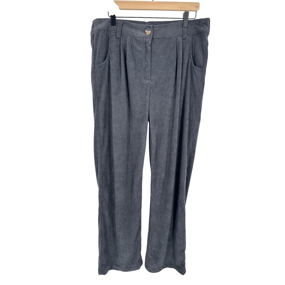 Halara Pants Women Large Gray AuraCord Cloud Pleated High Waist Corduroy Trouser